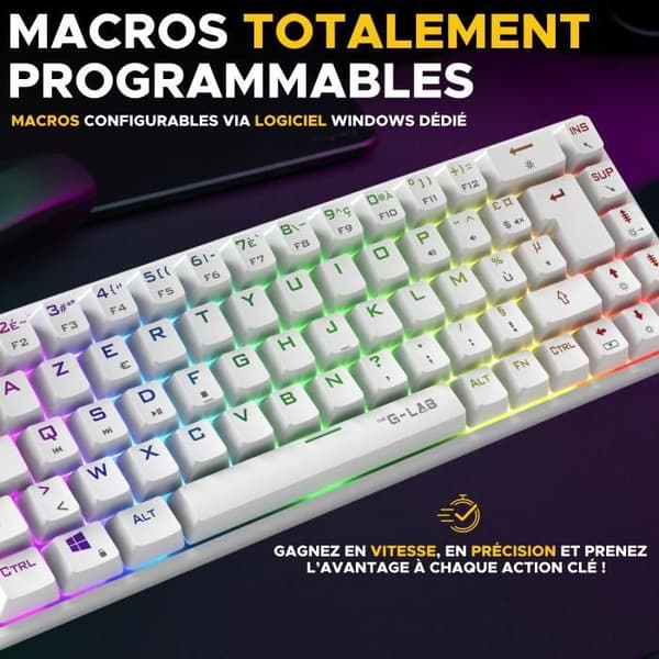 Speltangentbord - The G-Lab - KEYZ TITAN - Mekanisk (röd switch) - Trådbunden - RGB - Vit