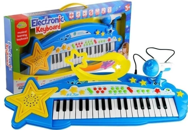 LeanToys Stort Tastatur 37 Taster MP3 + Mikrofon Blå LEAN Leker