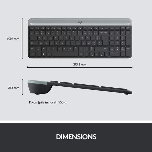 Combo Tangentbord och Mus - LOGITECH - MK470 - Trådlös 2.4 GHz - AZERTY Belgisk - Ultra-Tunn Svart