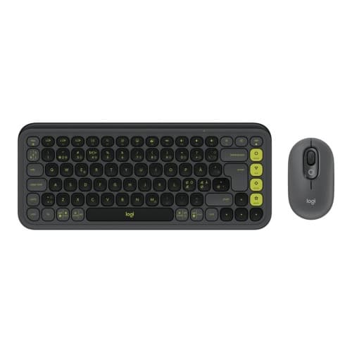 Logitech POP Icon Combo - sats med tangentbord och mus - QWERTY - nordiskt (danska/finska/norska/svenska) - grafit, grön Inmatningsenhet grafit, Grön