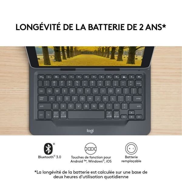 LOGITECH Universal Folio-tangentbord och fodral - Trådlös - Bluetooth 3.0 - AZERTY - Svart