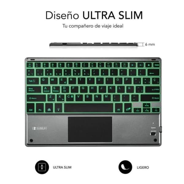 Teclado Compacto Inalámbrico av Bluetooth Subblim Touchpad Smart Blacklit/Gråblå