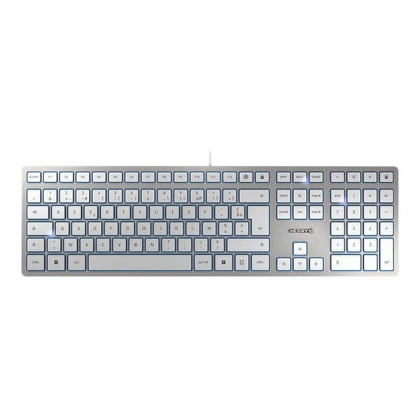 CHERRY KC 6000 Smal tangentbord - USB - Frankrike - CHERRY SX nyckelbrytare - Svart Silver, Vit