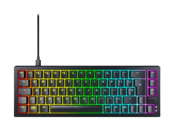 CHERRY K5V2 - Tangentbord - 65% - compact TKL - bakgrundsbelyst - USB - QWERTY - Nordisk - tangentbrytare: CHERRY MX2A Röd (hot-swappable) - svart