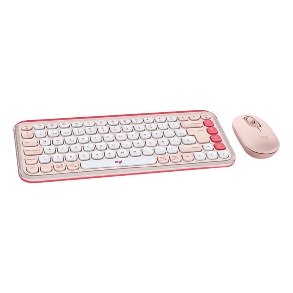 Tastatur og Mus Logitech POP ICON Spansk QWERTY Rosa Rosa, Hvit