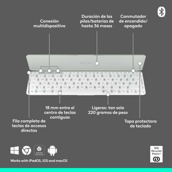 Bluetooth-Tastatur Logitech 920-013011 Spansk Qwerty Grå Hvit/Grå