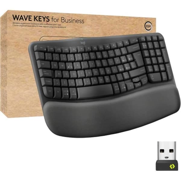 Trådlöst tangentbord - LOGITECH - Wave Keys - Ergonomisk - Vadderat handledsstöd - Grafit