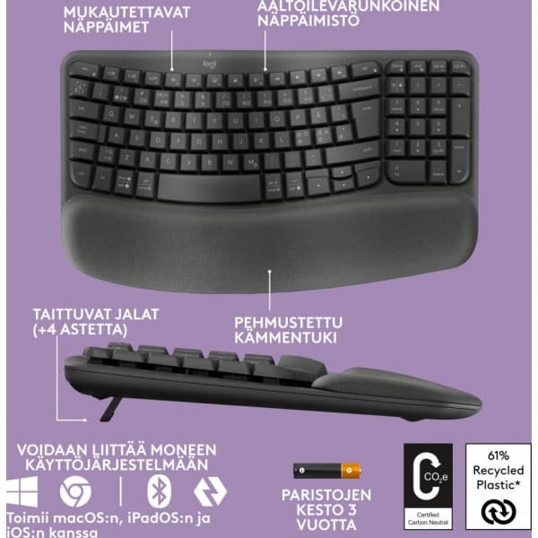 Logitech Wave Keys - trådlöst tangentbord, grafit