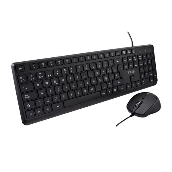 Tangentbord och Mus V7 CKU350ES Svart Qwerty Spanska Svart