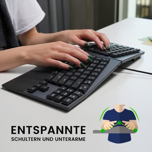 Perixx PERIBOARD-335BL DE Ergonomisk mekanisk trådbunden tangentbord - Low profile Blue Clicky-switchar - Tysk QWERTZ