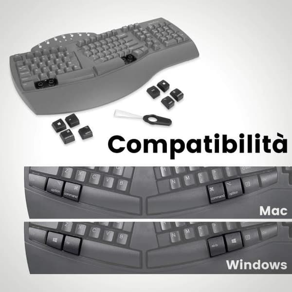 Trådlöst ergonomiskt tangentbord - PERIXX - PERIBOARD-612 - Bluetooth - Italiensk layout - 7 multimediatangenter