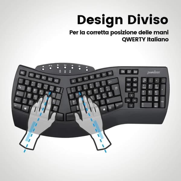 Trådlöst ergonomiskt tangentbord - PERIXX - PERIBOARD-612 - Bluetooth - Italiensk layout - 7 multimediatangenter