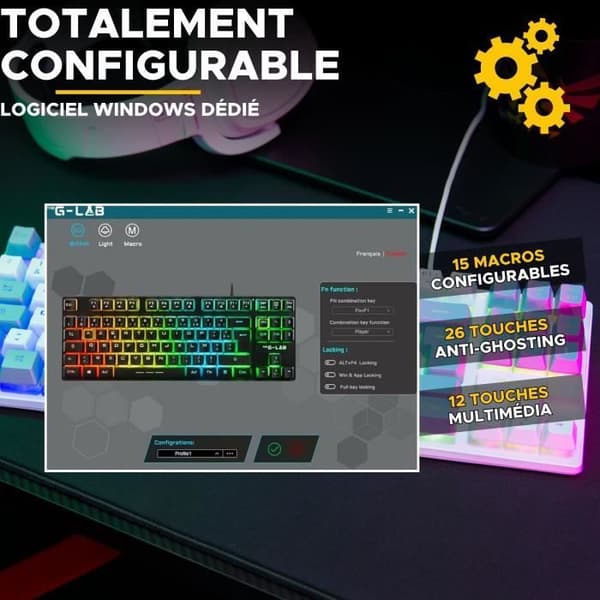 Speltangentbord - The G-Lab - KEYZ CESIUM - RGB - Vit &amp; Grå - TKL