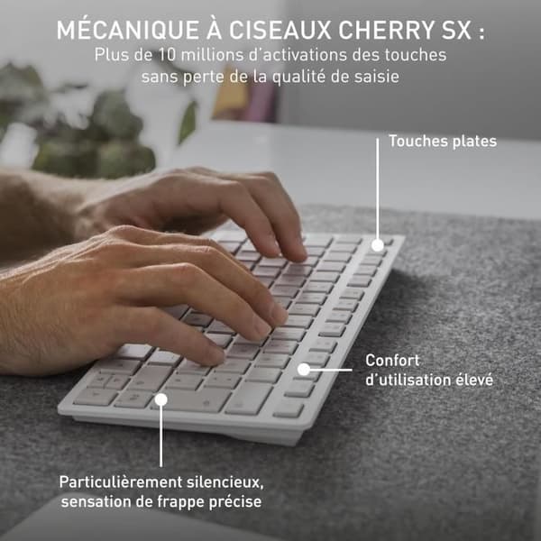 Klaviatur - CHERRY - KW 7100 MINI BT - Trådlös - Multi-enheter - Vit Moonlight