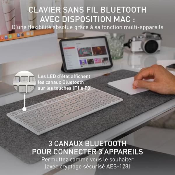Klaviatur - CHERRY - KW 7100 MINI BT - Trådlös - Multi-enheter - Vit Moonlight
