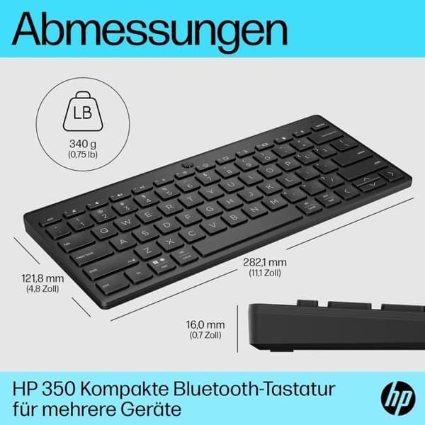 Bluetooth-tangentbord - HP - Kompakt 350 - Bakgrundsbelyst - Multi-enheter - Trådlös