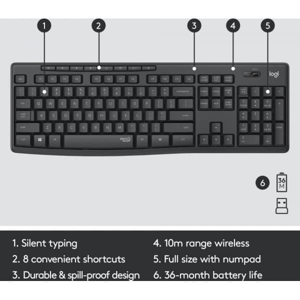Logitech MK295 tastatur og mus, sort