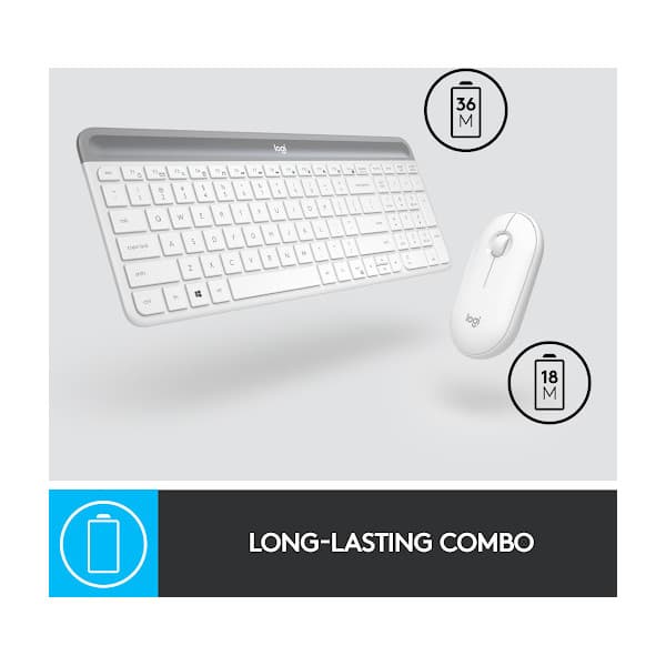 Logitech MK470 Slim -näppäimistö ja hiiri, valkoinen