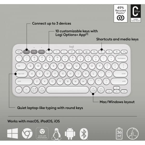 Logitech Pebble Keys 2 K380s -tangentbord, vitt