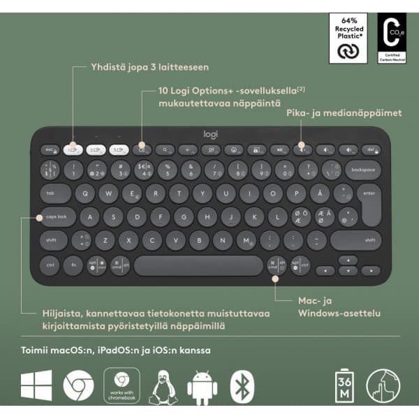 Logitech Pebble Keys 2 K380s tastatur, grå