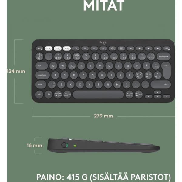 Logitech Pebble Keys 2 K380s tastatur, grå