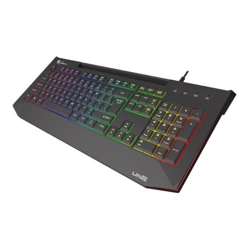 Natec Genesis Lith 400 RGB - tangentbord - med mobilhållare, ljudkort - QWERTY - amerikansk - svart Inmatningsenhet Svart