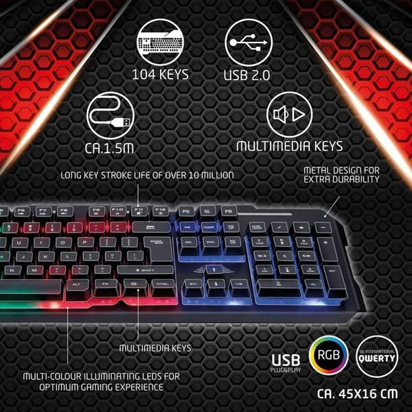 Spel tangentbord - No Fear - Spanska Qwerty - RGB bakgrundsbelyst - 104 tangenter - USB