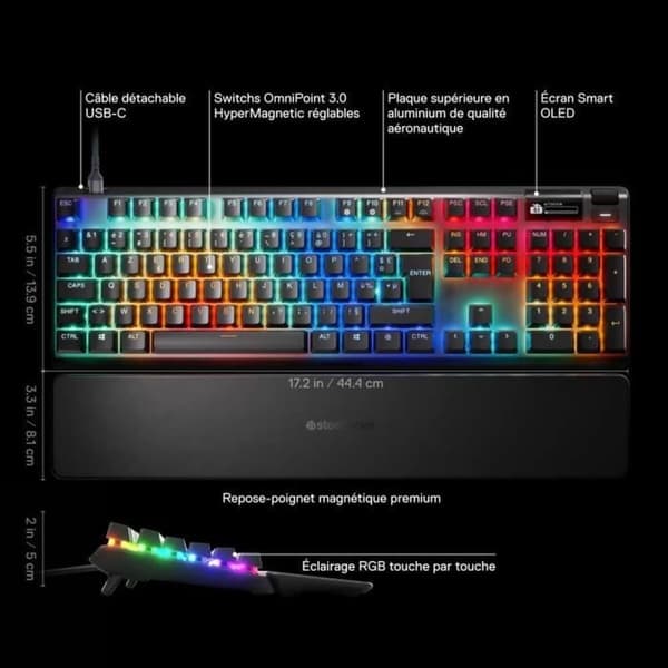 Tangentbord SteelSeries Apex pro gen 3 Svart Azerty Franska
