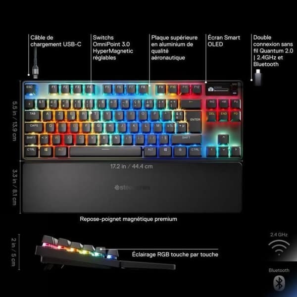 Bluetooth Tangentbord SteelSeries apex pro tkl wl gen 3 Svart Azerty Franska