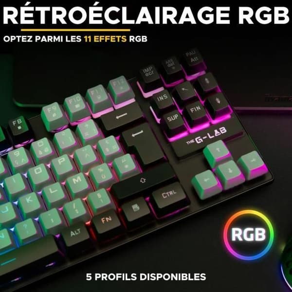 Tangentbord The G-Lab KEYZ CAESIUM Svart Grå Azerty Franska
