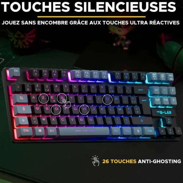 Näppäimistö The G-Lab KEYZ CAESIUM Musta Harmaa Azerty Ranska
