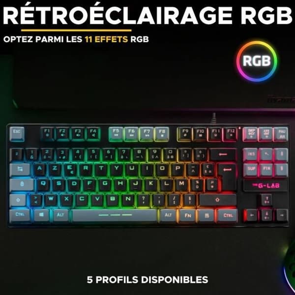 Näppäimistö The G-Lab KEYZ CAESIUM Musta Harmaa Azerty Ranska