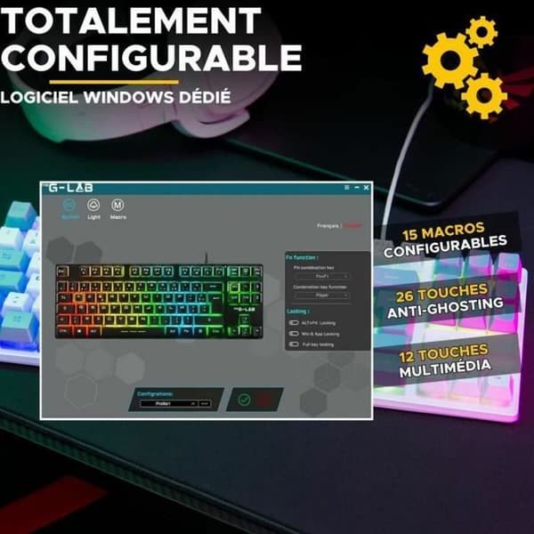 Tastatur The G-Lab KEYZ CAESIUM Grå Azerty Fransk