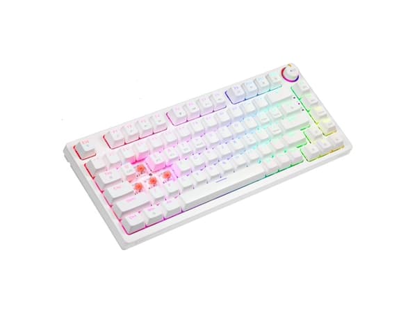 Savio Phenix WHITE GAT RED, Trådlös, Bluetooth, QWERTY, RGB LED, Vit