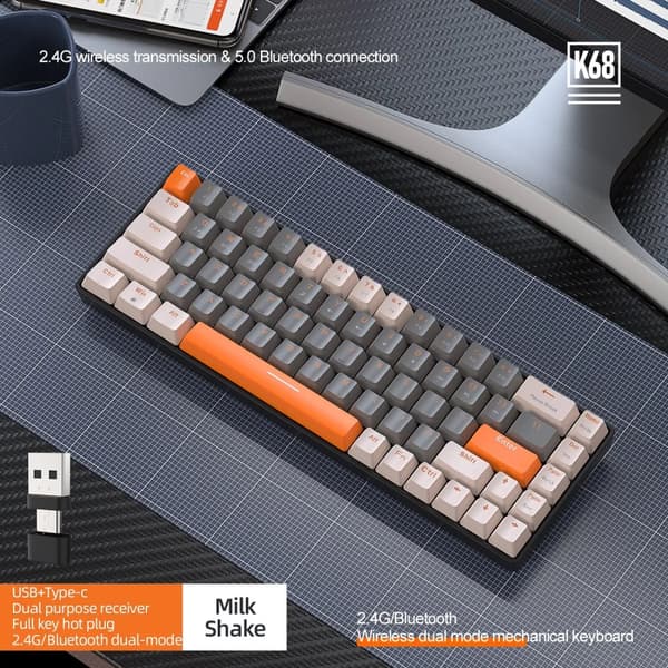Trådløst mekanisk tastatur, hot-swappable design, røde kontakter,sort, Rød kontakt