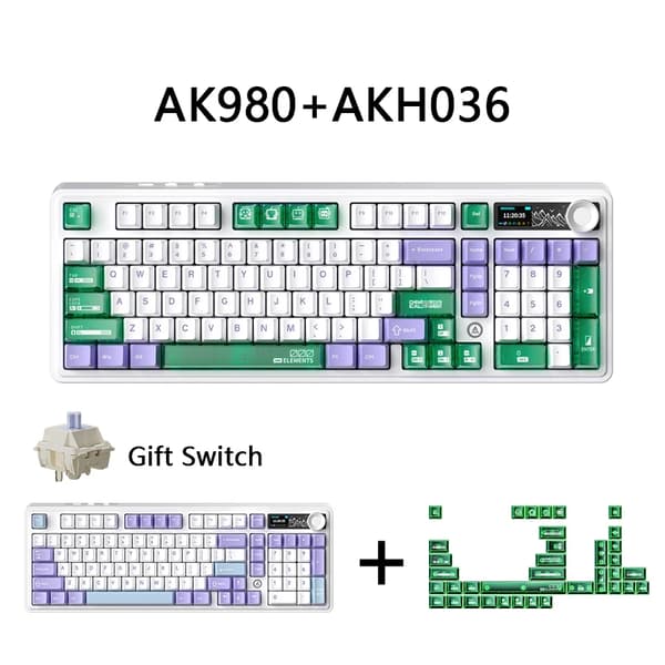 Gaming Mekaniskt Tangentbord, 98 Tangenters Standardlayout, 2.4Ghz Trådlös Anslutning,Gåva. Grön.
