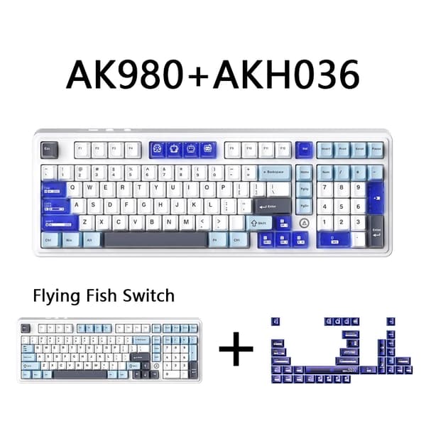 Gaming Mekanisk Tastatur, 98 Taster Standard Layout, 2.4Ghz Trådløs Forbindelse,Flyvende fisk lilla