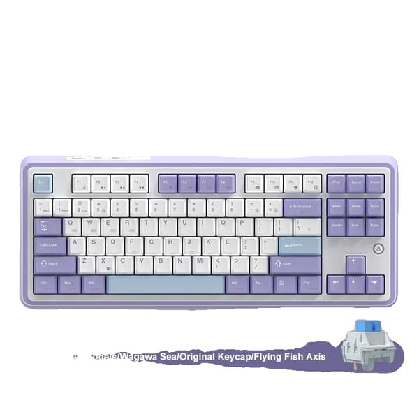 Ajazz AK870 RGB Mekanisk Tastatur, Tilpasselig TFT Skærm, Triple Forbindelse,Lilla RGB fisk