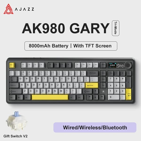Gaming Mekaniskt Tangentbord, 8000mAh Batteri, Smart TFT Skärm,Gary-Gift Switch