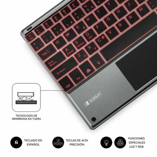 Tastatur med touchpad Subblim SUB-KBT-SMBT51 Grå Multifarvet Spansk qwerty QWERTY