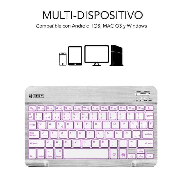 Bluetooth-tastatur Subblim SUB-KBT-SMBL30 Multifarvet Sølvfarvet Spansk qwerty QWERTY