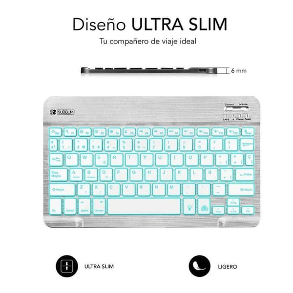 Bluetooth-tastatur Subblim SUB-KBT-SMBL30 Multifarvet Sølvfarvet Spansk qwerty QWERTY