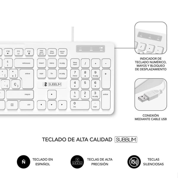 Tastatur Subblim SUBKBC0SSK51 Hvid Spansk qwerty