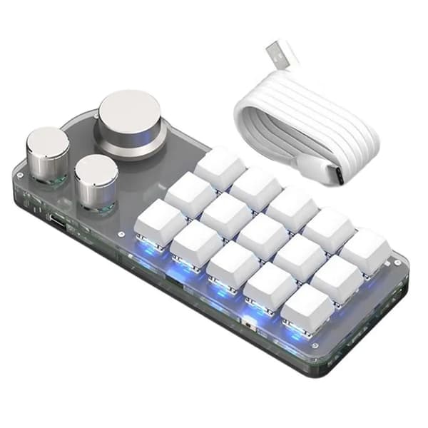 Makrotangentbord, 15 Programmerbara Tangenter, Anpassningsbar RGB-bakgrundsbelysning,Vit