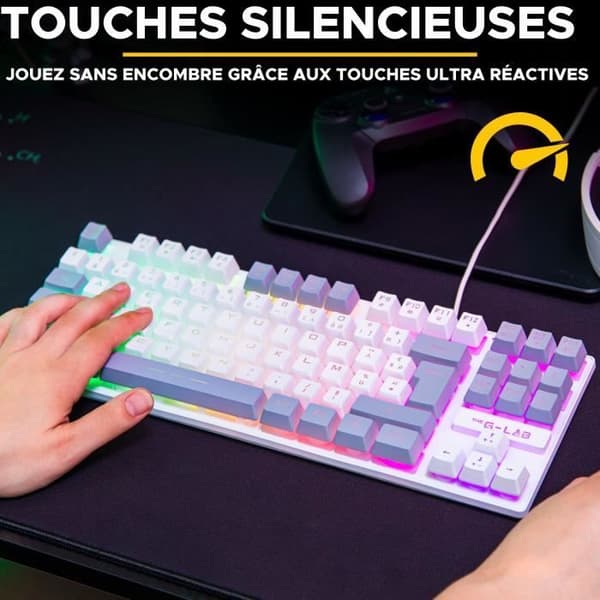 Clavier Gamer - The G-Lab - KEYZ CAESIUM - RGB - Vit &amp; grå - TKL