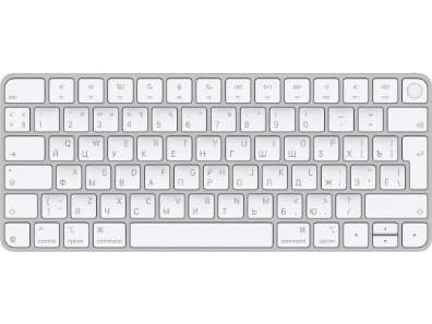 Apple Magic Keyboard med Touch ID for Mac-modeller med -chip – russisk, Tenkeyless (80 - 87og), Ledning & Trådløs, USB + Bluetooth, Sølv, Hvit