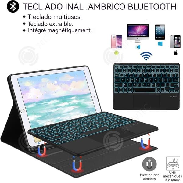 INN Trådlöst tangentbord 24x18 cm trådbundet belyst pekskärm Bluetooth-tangentbord Lämpligt för mobiltelefoner och surfplattor med magnetisk laddning