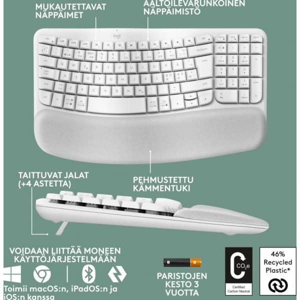 Logitech Wave Keys -langaton näppäimistö, luonnonvalkoinen