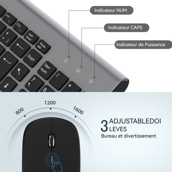 Trådlöst tangentbord och mus - QWERT TD® - Combo - 1600 dpi - Bluetooth - USB 2.4GHz