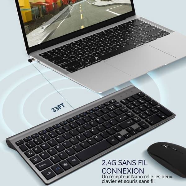 Trådlöst tangentbord och mus - QWERT TD® - Combo - 1600 dpi - Bluetooth - USB 2.4GHz